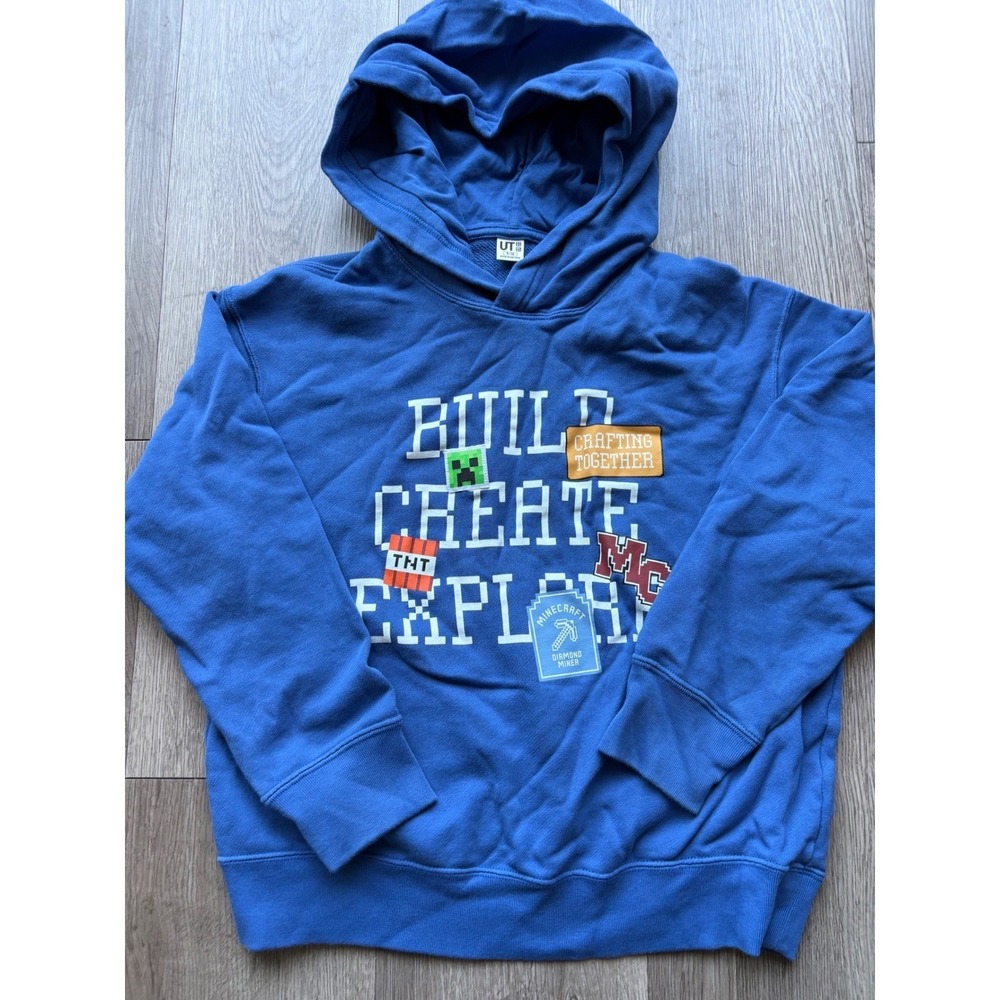 Uniqlo UT Minecraft Kids Blue Hoodie Graphic Sweatshirt 9-10